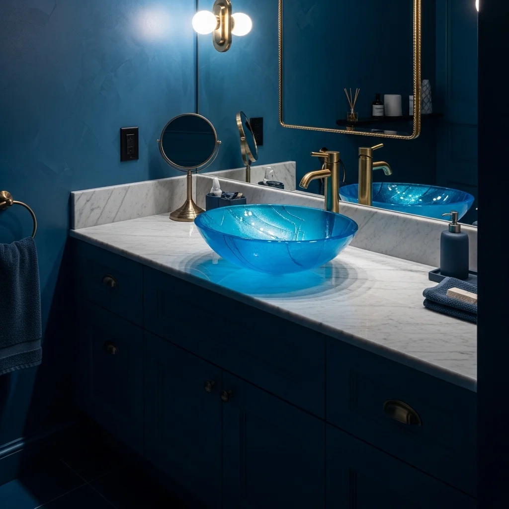 Blue Vessel Sinks and Artistic Fixtures