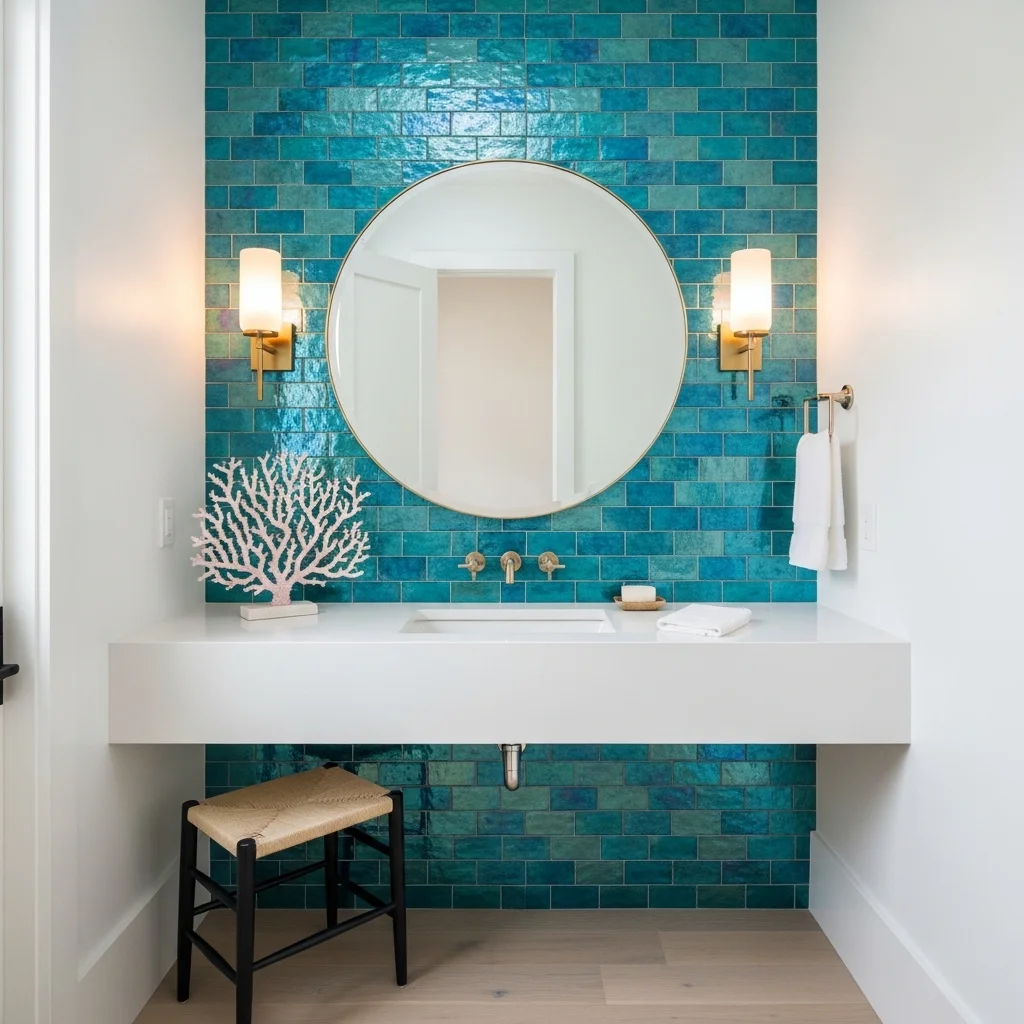 Mermaid Tile Backsplash in Powder Rooms