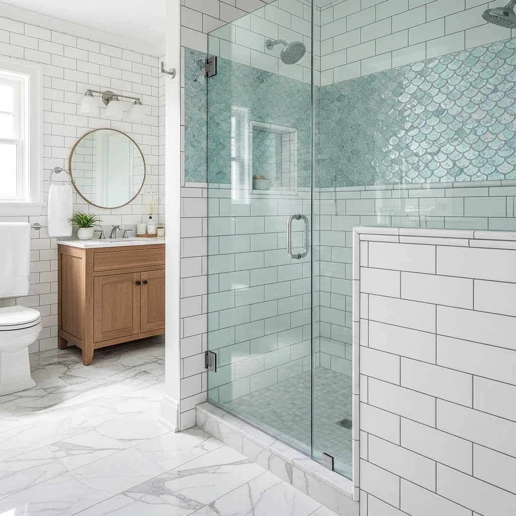 Mixing Mermaid Tile with Subway Tile