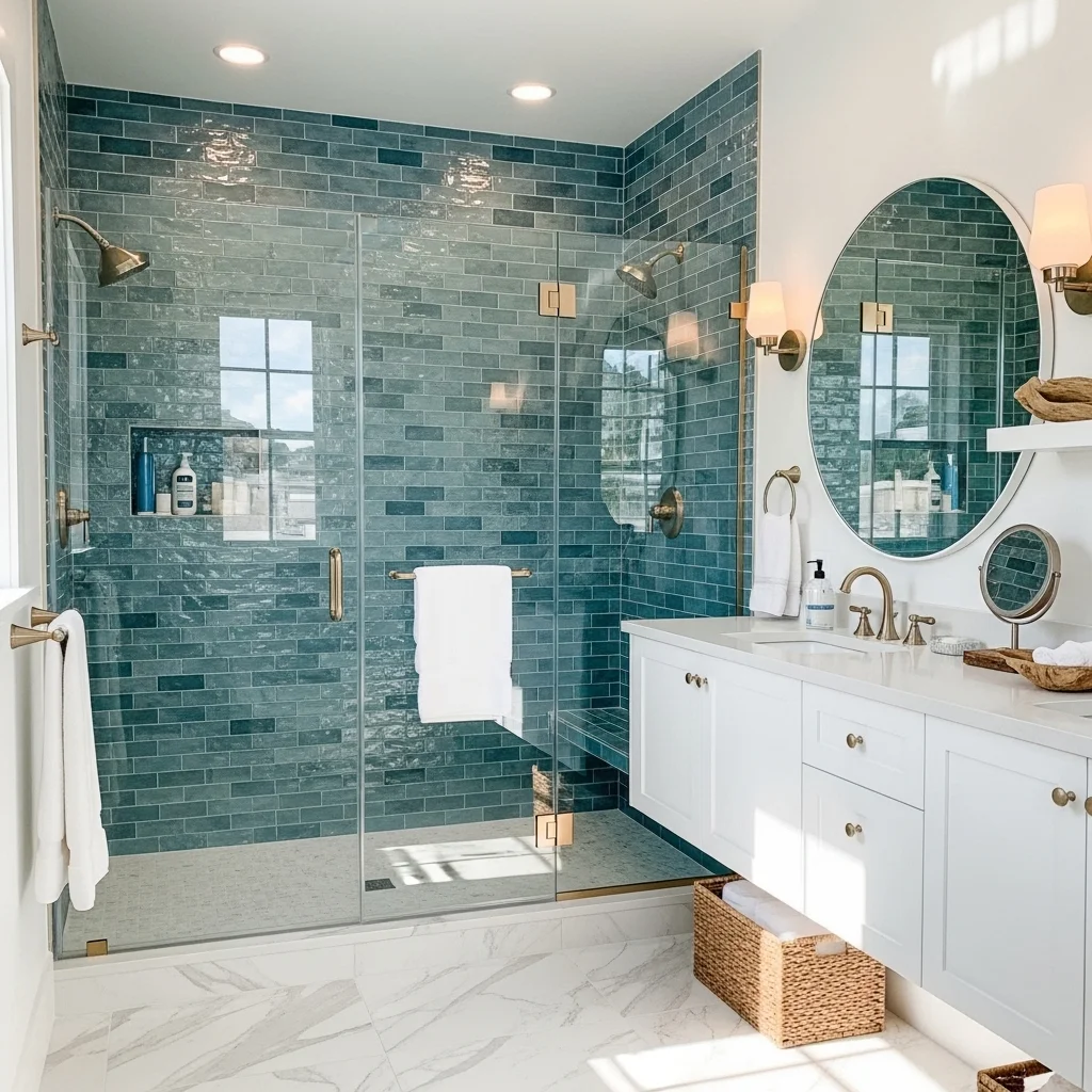 Mermaid Tile with Glass Shower Enclosures