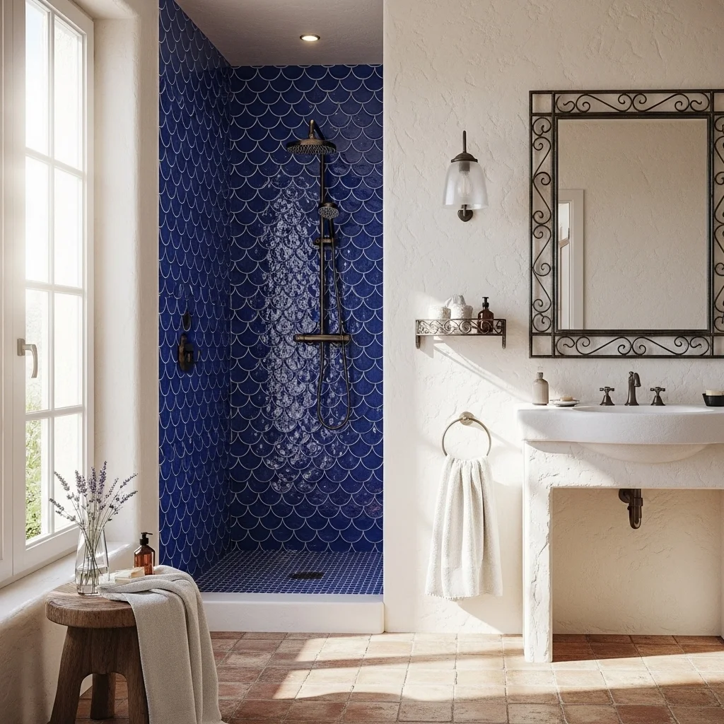 Mermaid Tile in Mediterranean Inspired Bathrooms