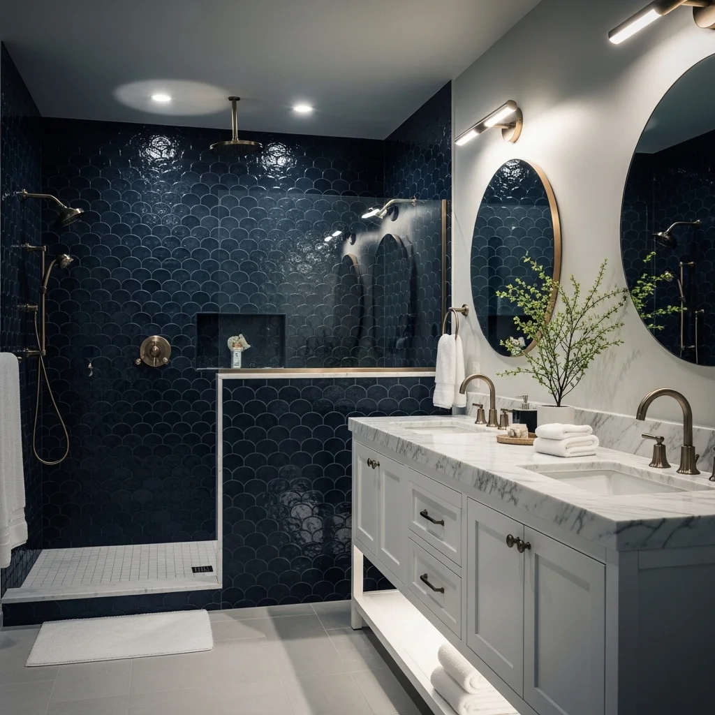 Deep Navy Mermaid Tile for Dramatic Coastal Style