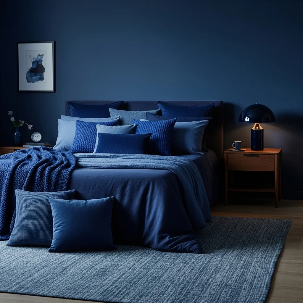 Moody Monochromatic Blue Bedroom