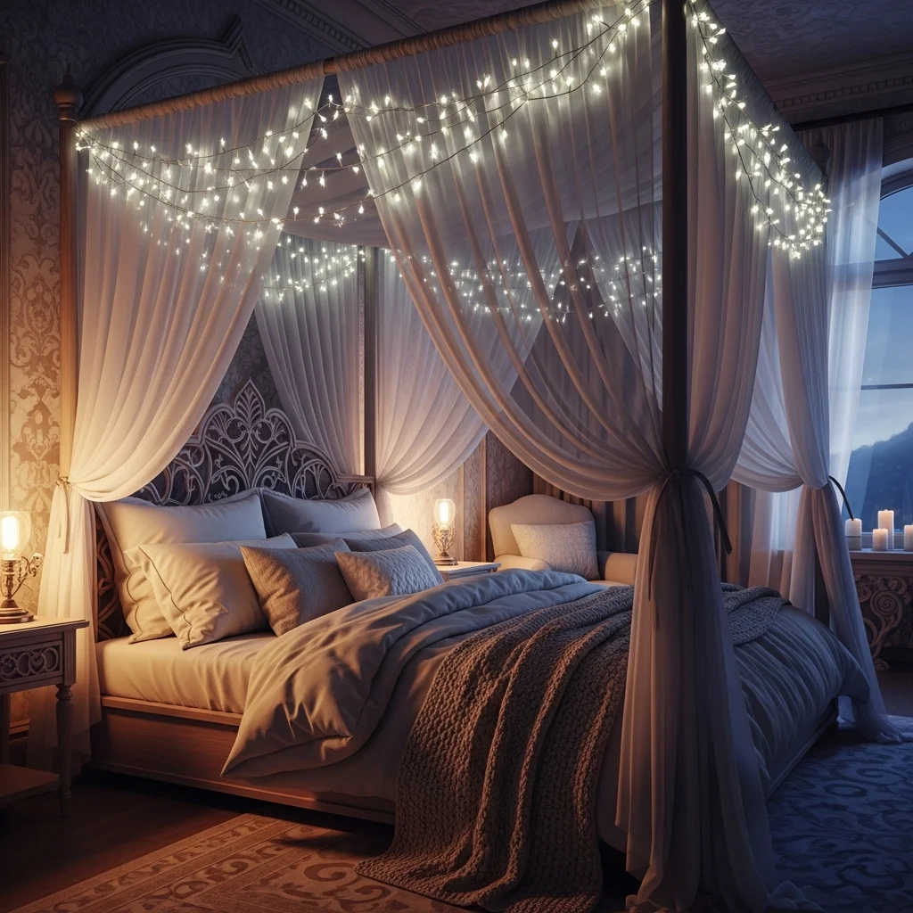 Fairy Light Canopy Bedroom
