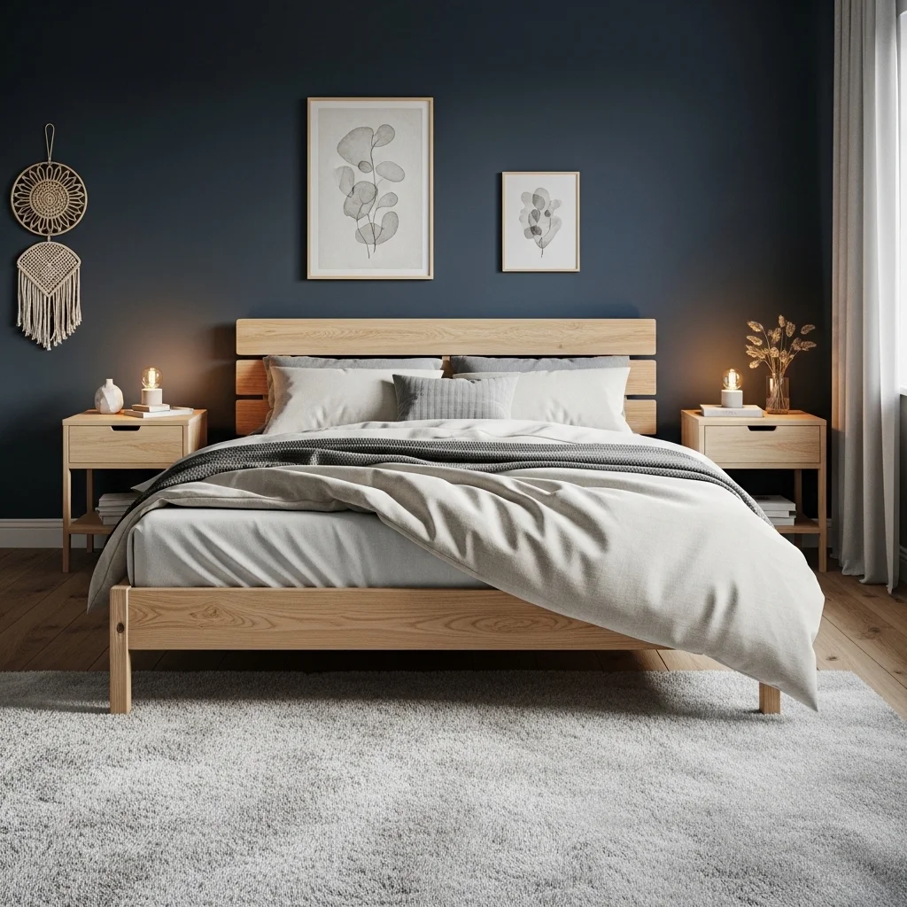 Dark Blue and Natural Wood