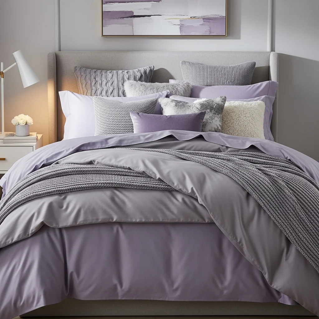 Layered Lavender and Gray Bedding