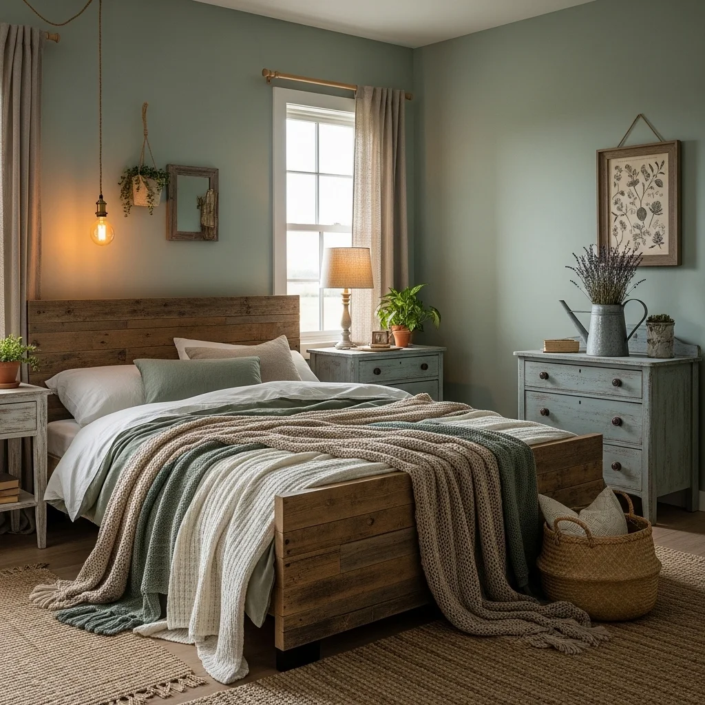 Rustic Sage Green Bedroom