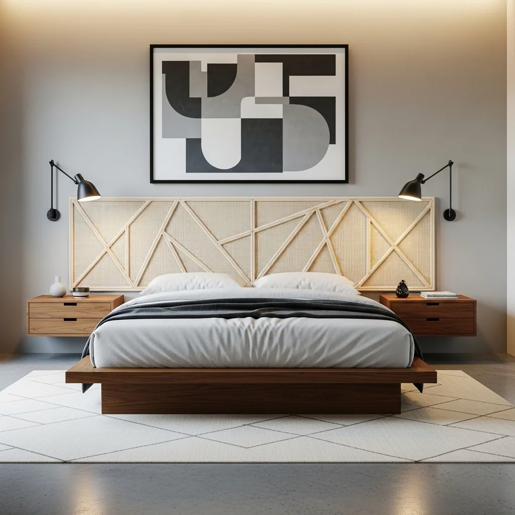 Modern Geometric Rattan Headboard