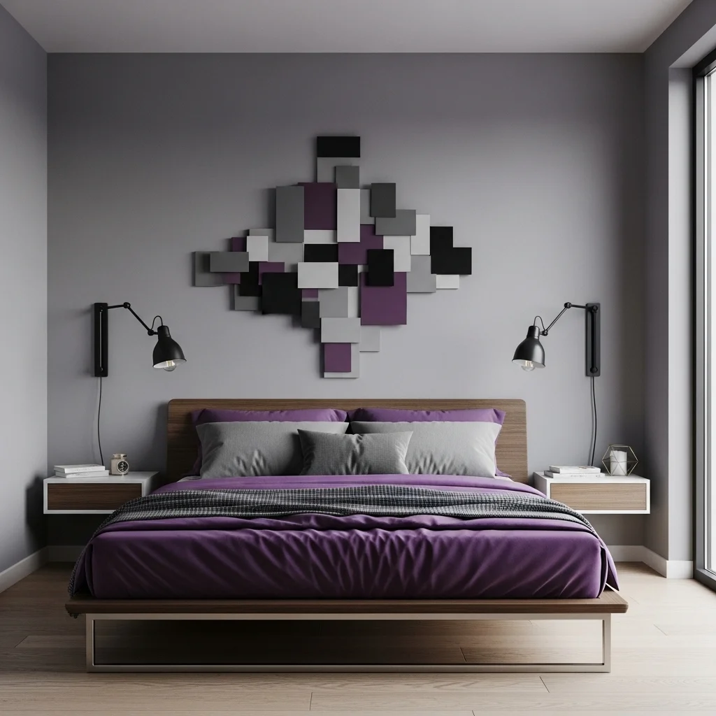 Modern Purple Gray Bedroom Design