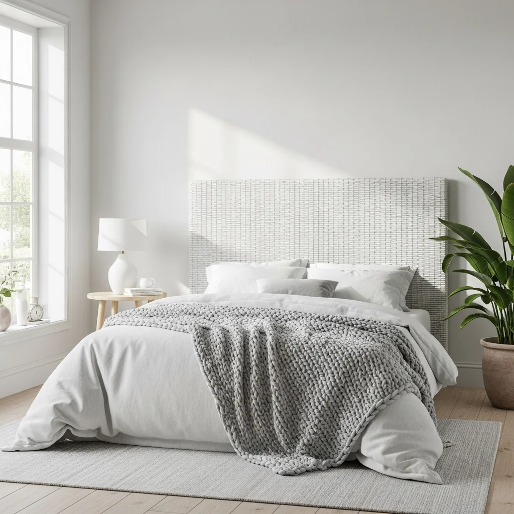 Whitewashed Rattan Headboard