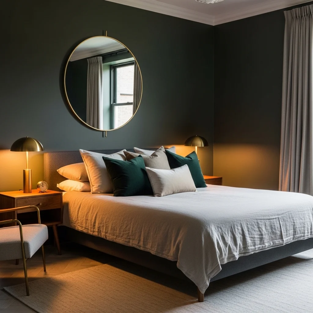 Dark Green and Beige Bedroom Palette