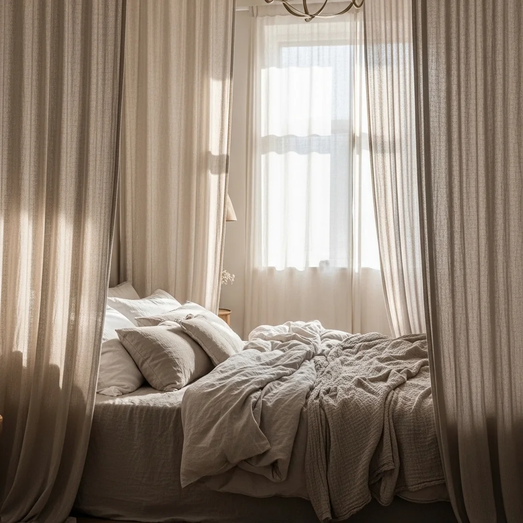 Curtains Behind the Bed