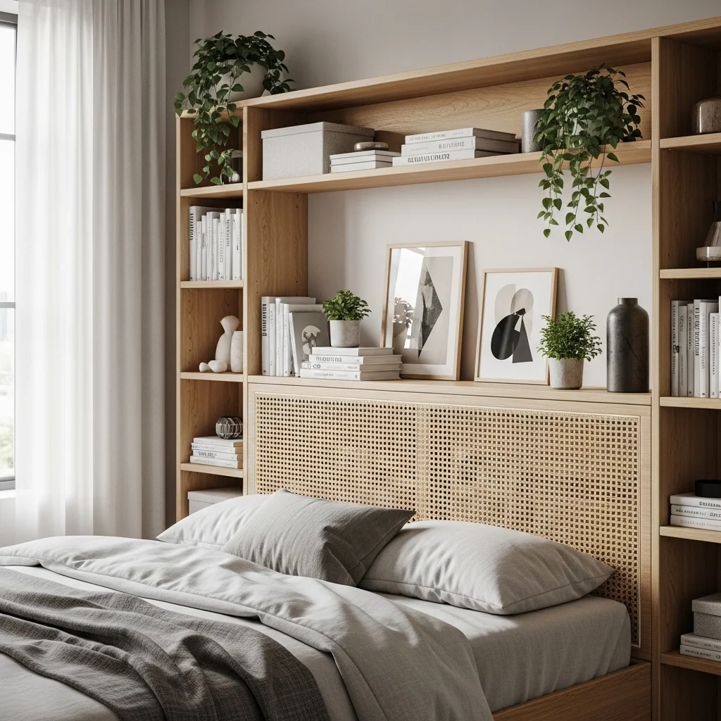 Rattan Headboard with Storage