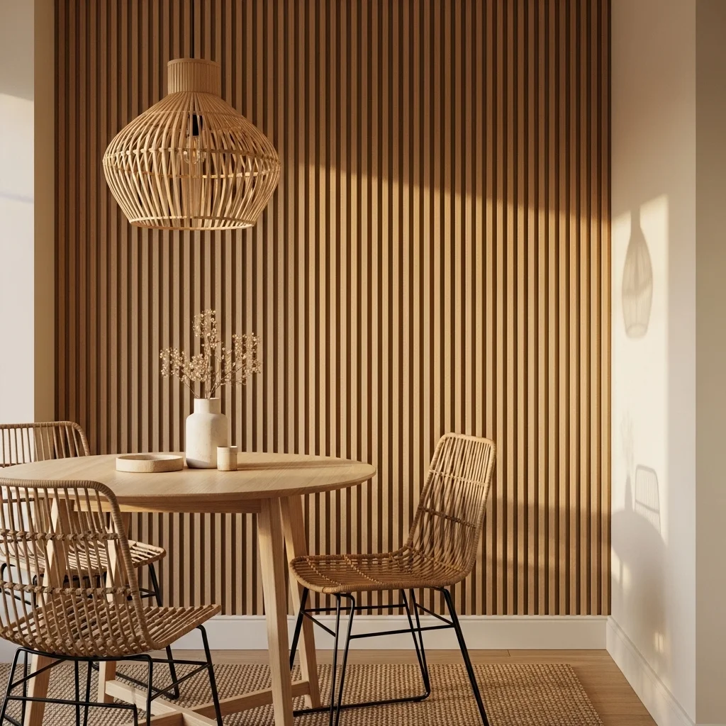 Slatted Wood Wall Panel as a Corner Backdrop 