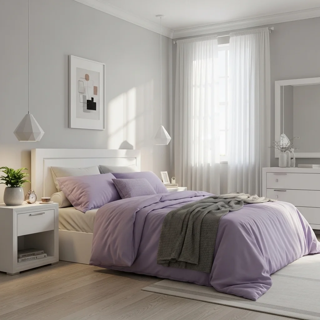Soft Lavender and Light Gray Bedroom