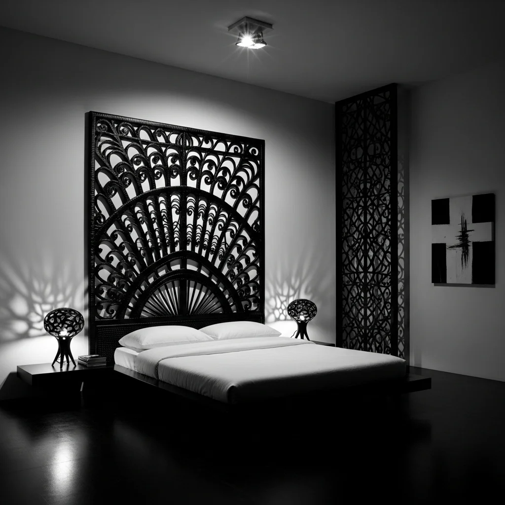 Black Rattan Headboard