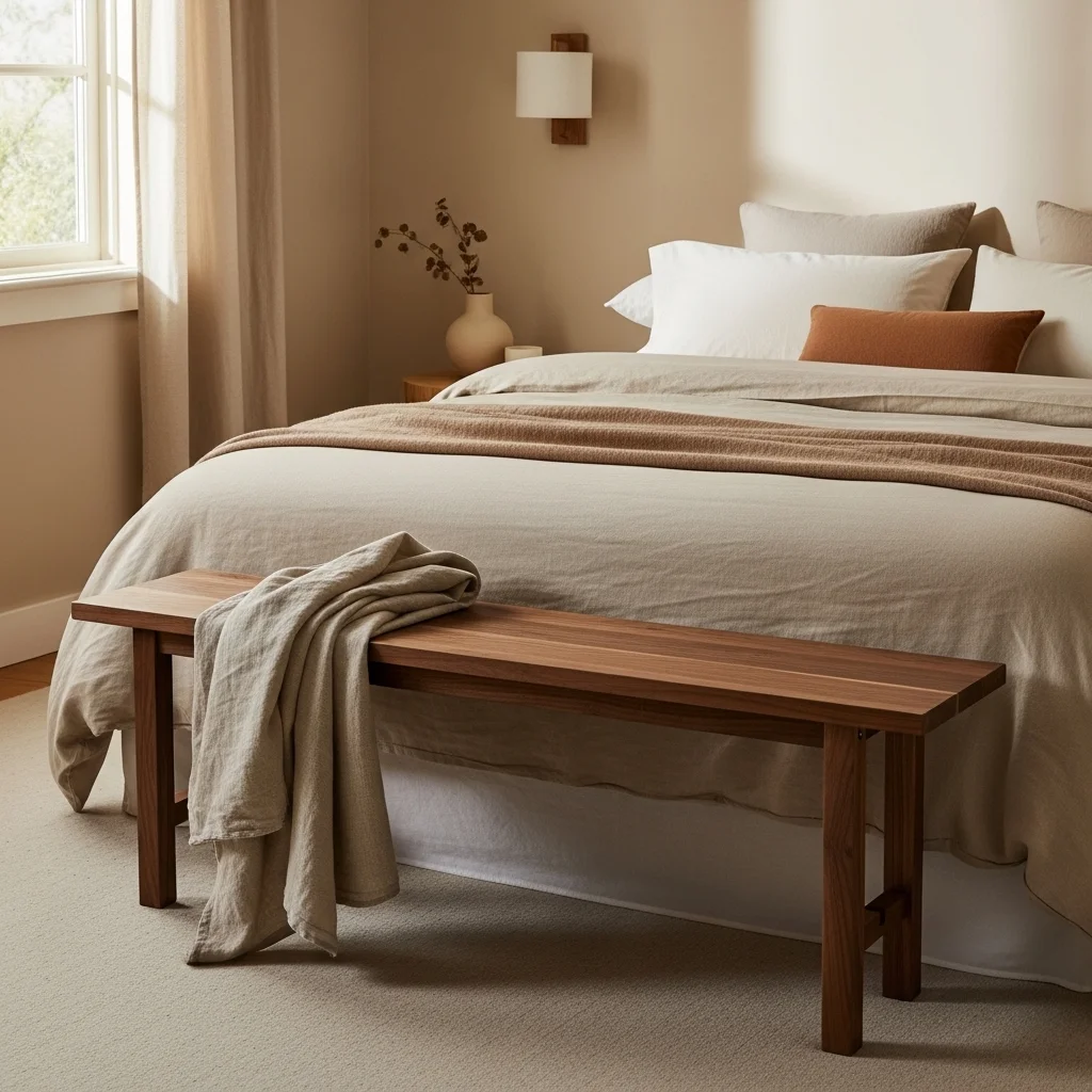 Add a Wooden Bench or Low Stool at the Foot of the Bed