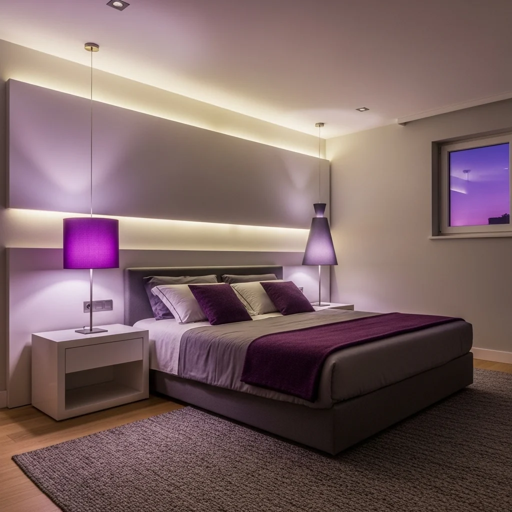 Purple Gray Bedroom Lighting Ideas
