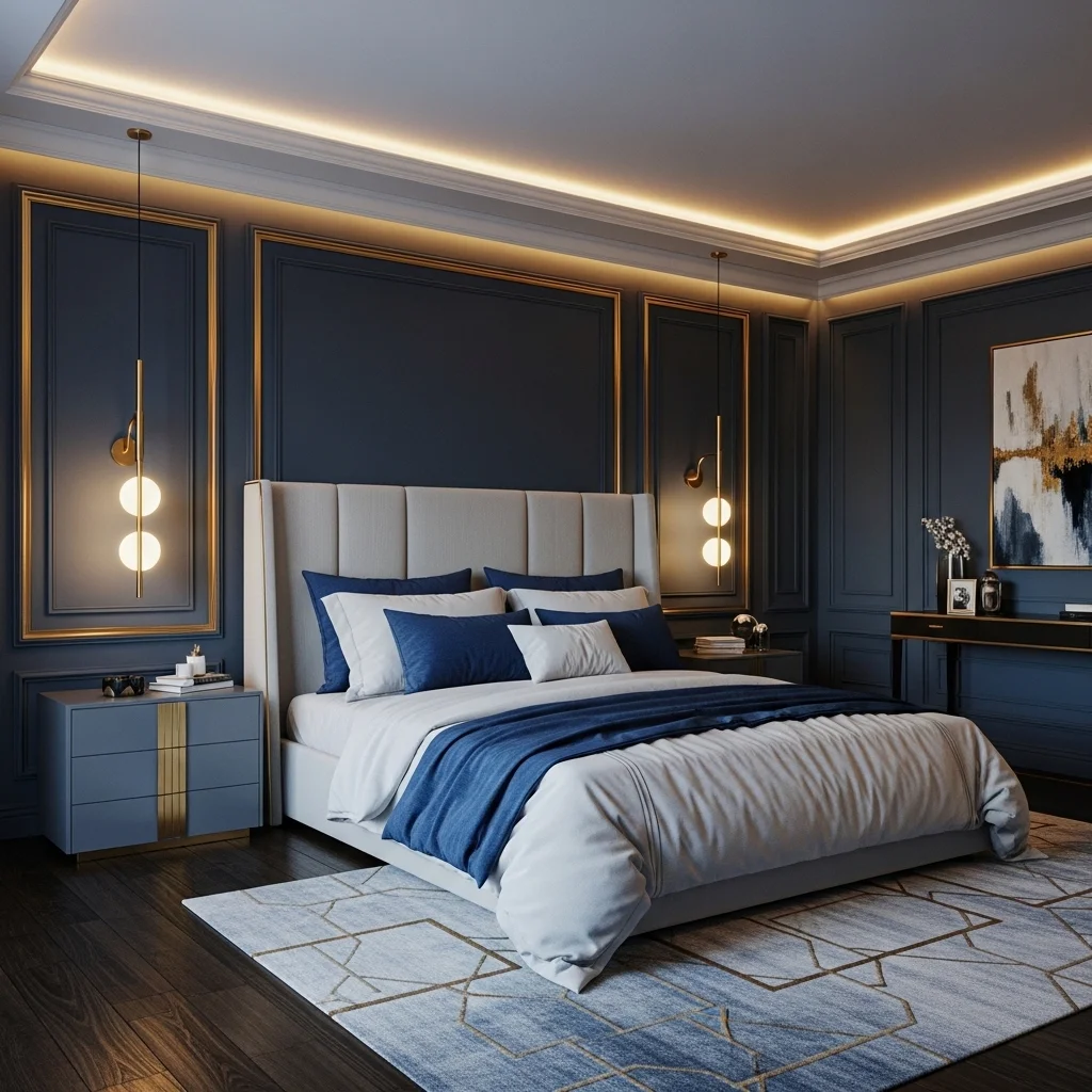 Dark Blue Wall Paneling