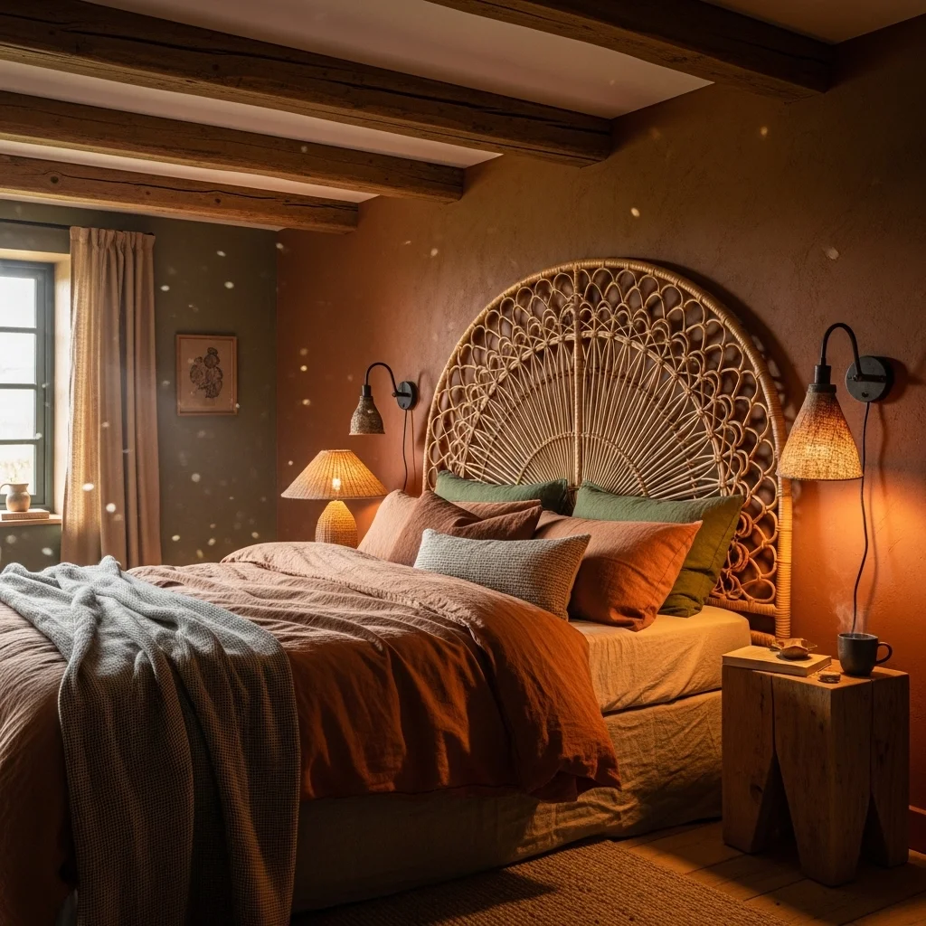 Rustic Rattan Headboard