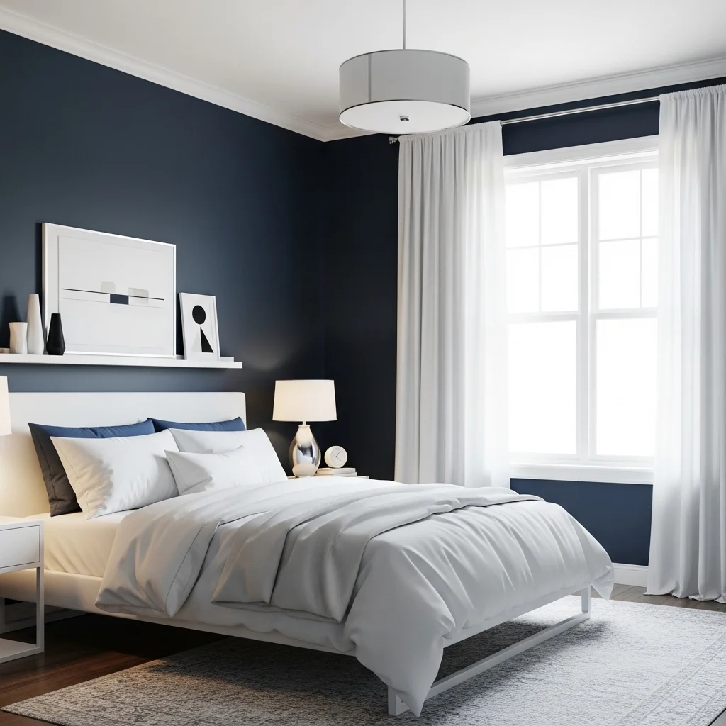 Navy Blue and White Bedroom