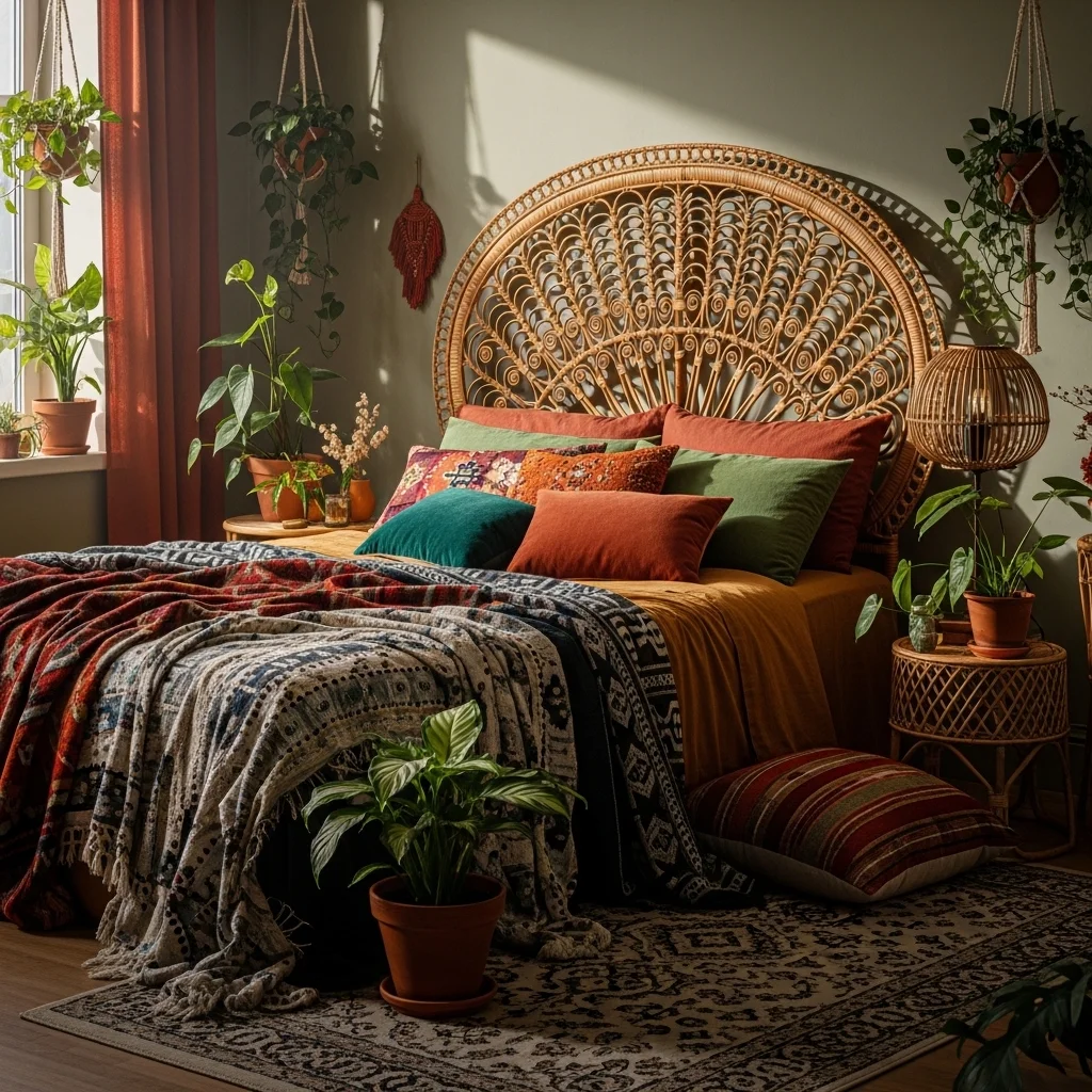 Bohemian Rattan Headboard
