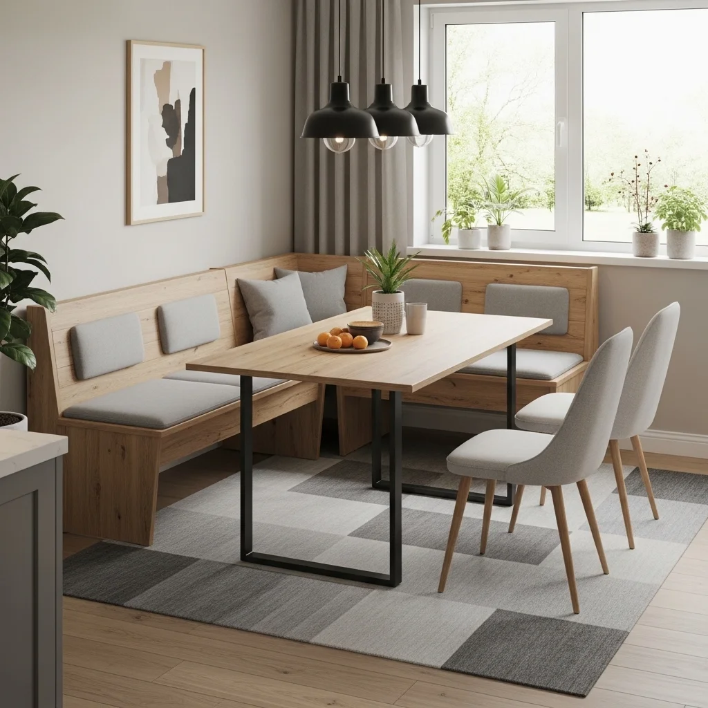 L-Shaped Bench with a Rectangular Table 