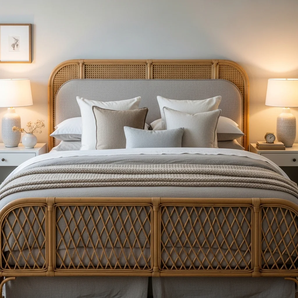 Upholstered Rattan Headboard