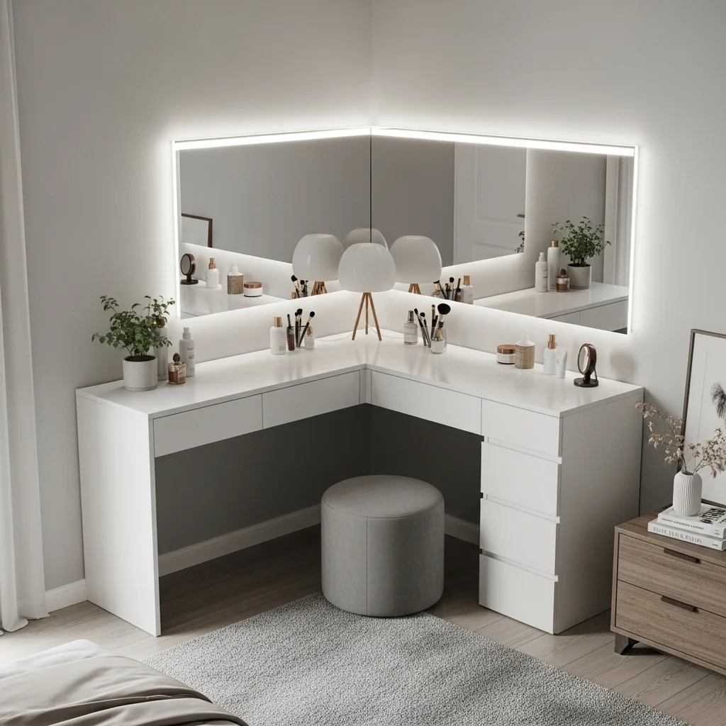 L Shaped Vanity for Corner Efficiency 