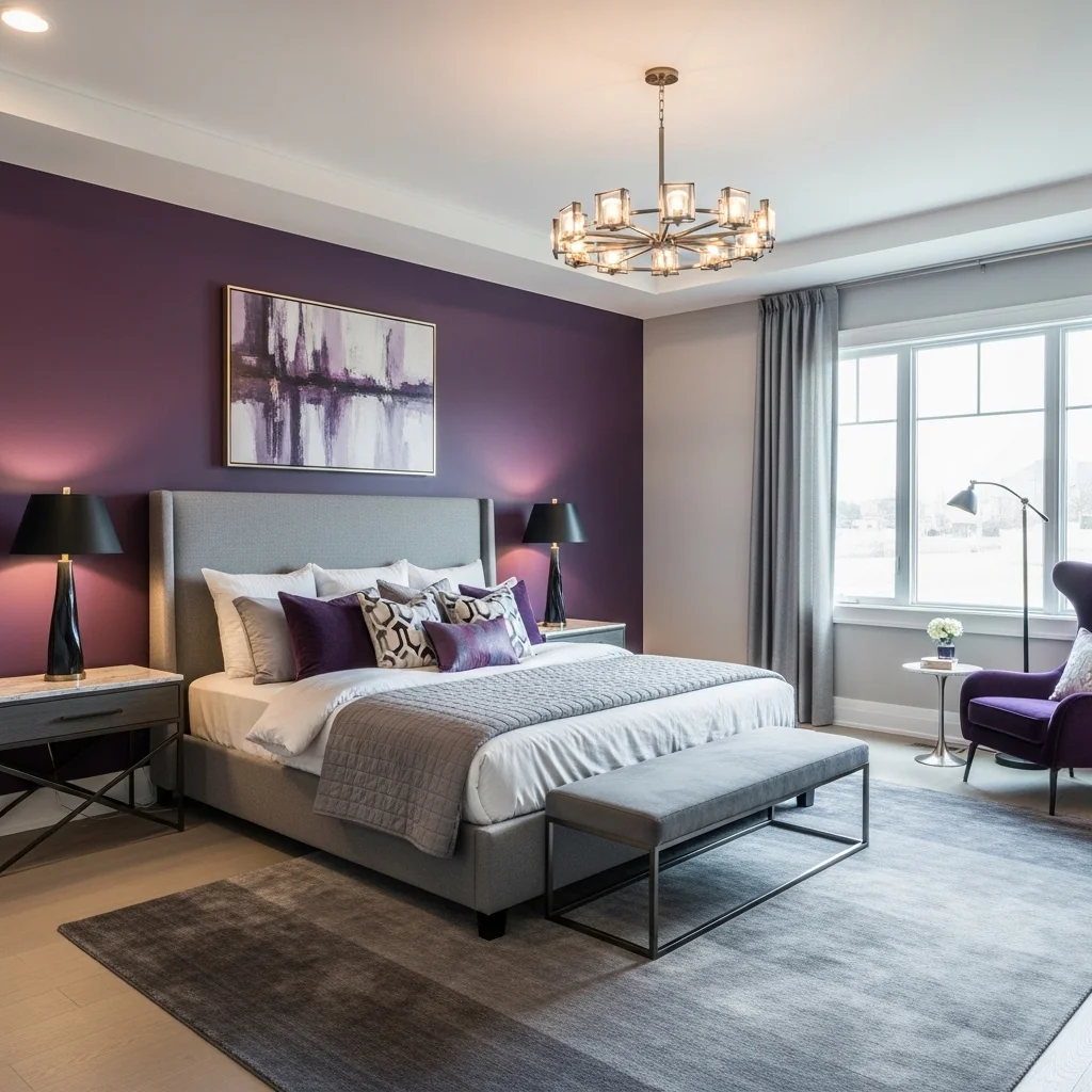 Elegant Purple Gray Master Bedroom