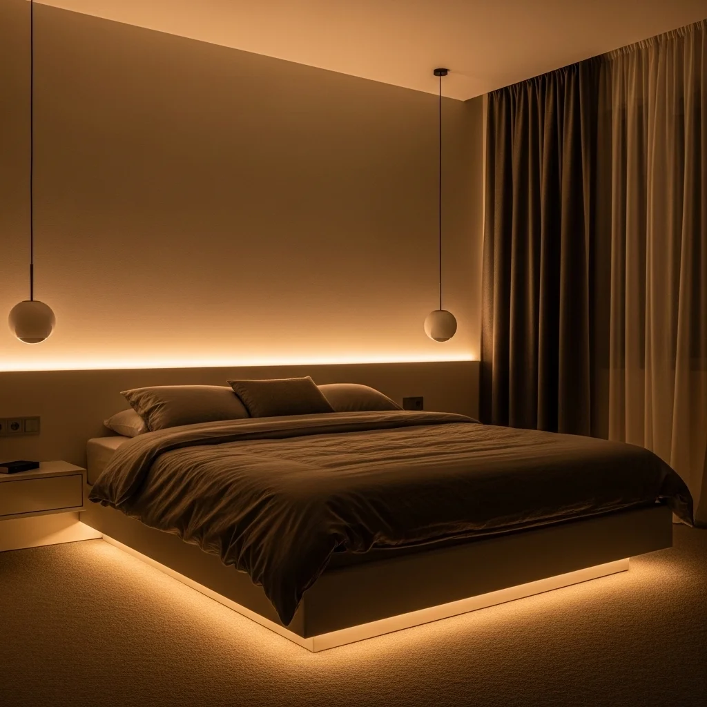 Soft Ambient Lighting Around the Bed