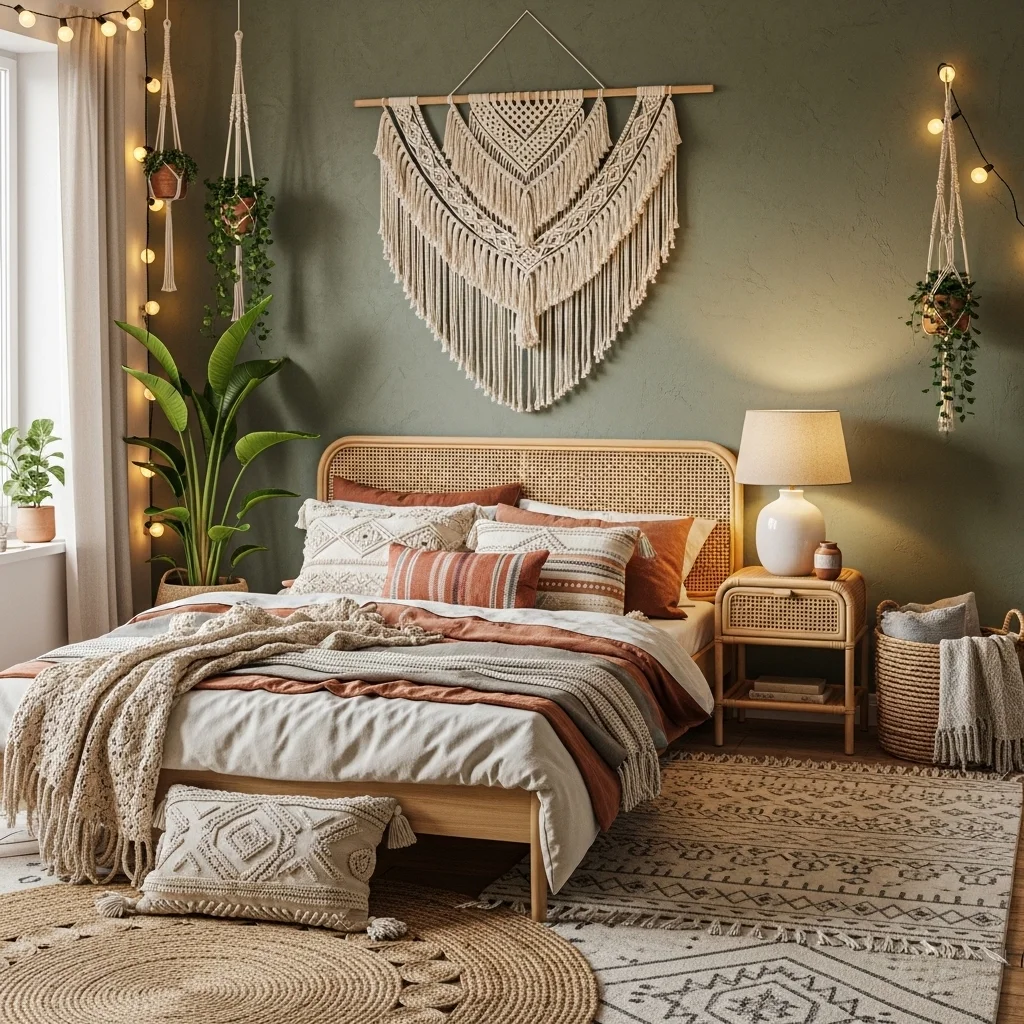 Boho Sage Green Bedroom