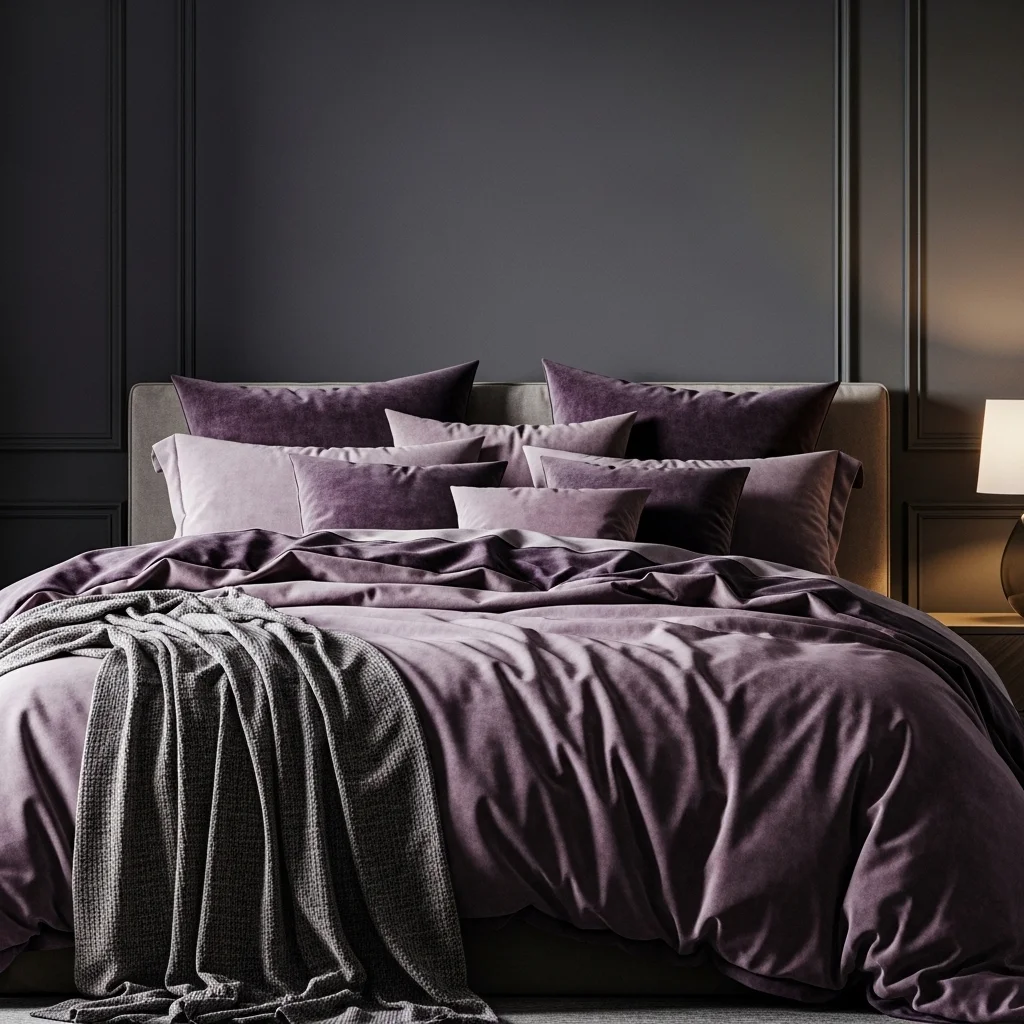 Mauve Bedding with Charcoal Walls