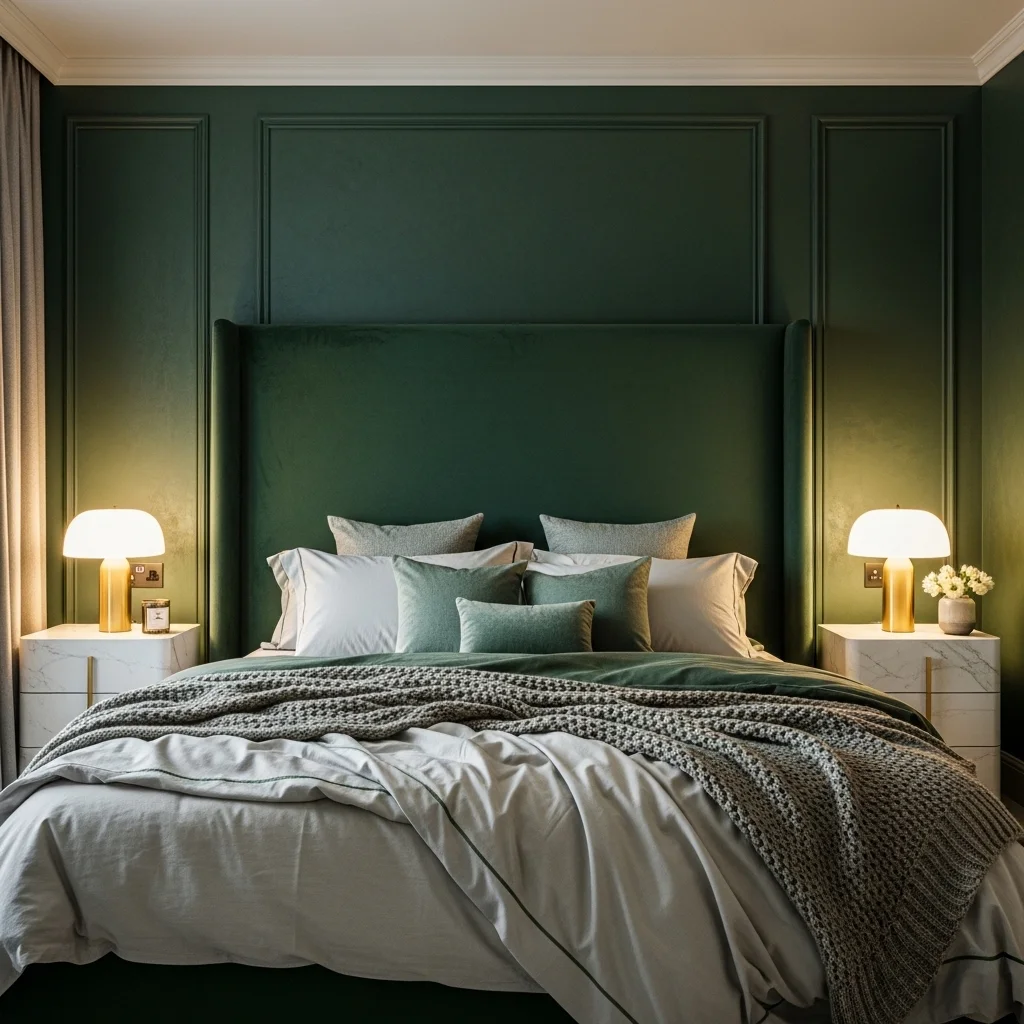 Dark Green and Gold Bedroom Combination