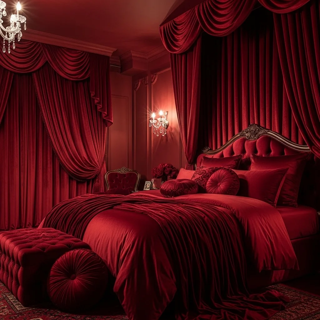 Full Cherry Red Color-Drenched Bedroom