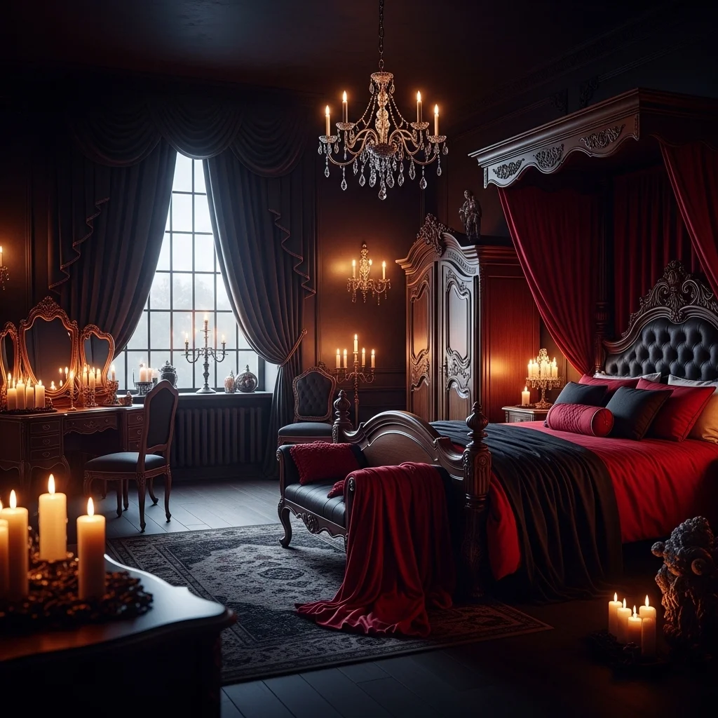 Gothic Cherry Red Bedroom
