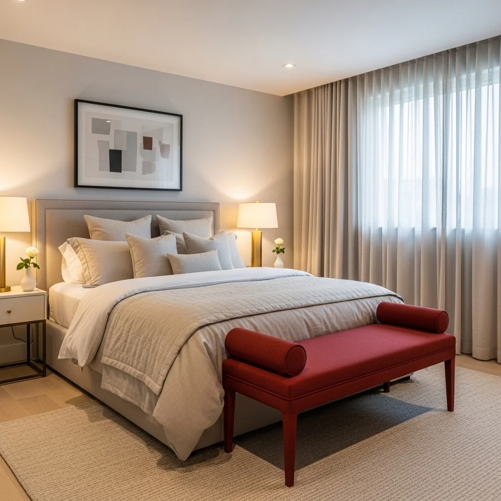 Cherry Red Upholstered Bench