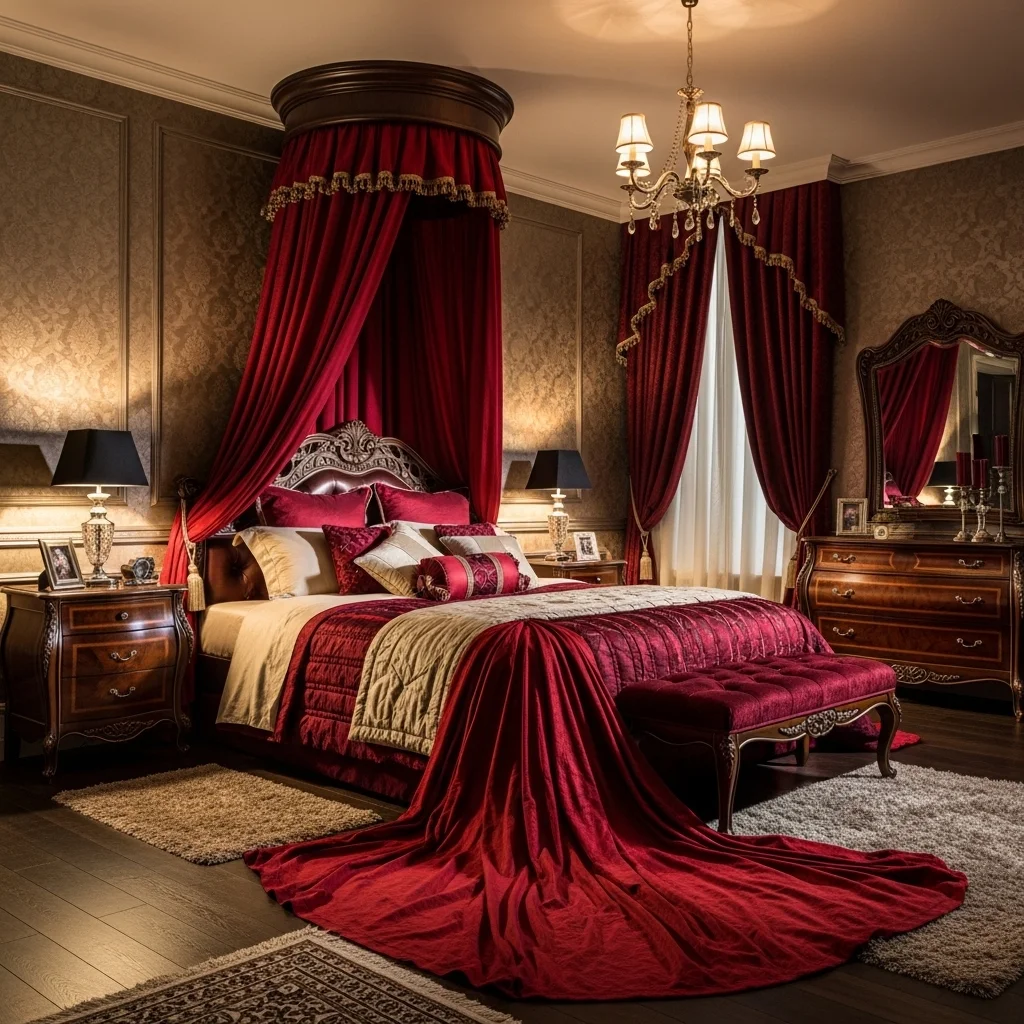 Cherry Red Canopy Bed