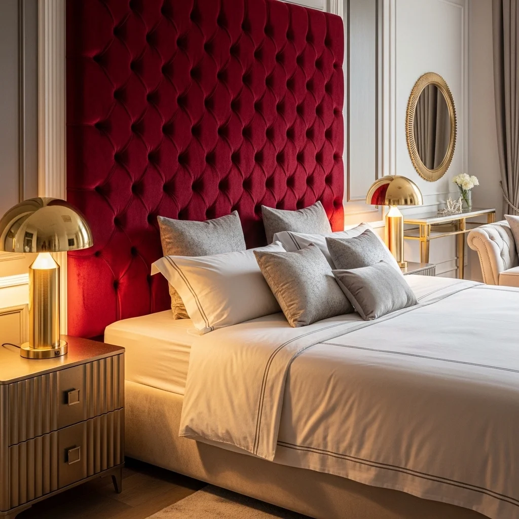 Cherry Red Velvet Headboard