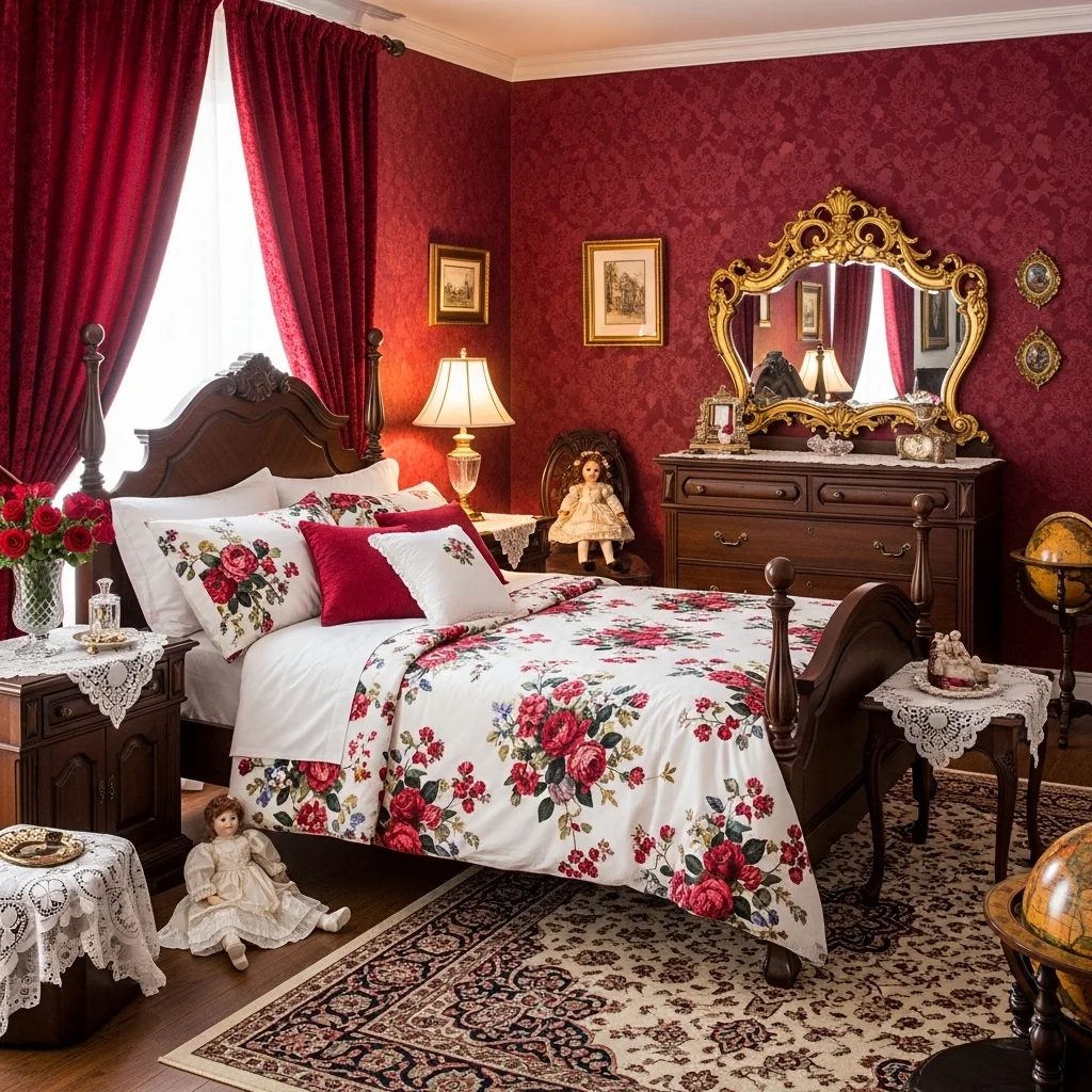 Vintage Cherry Red Bedroom