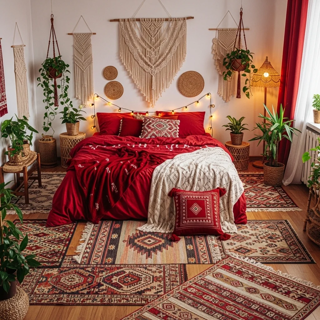 Bohemian Cherry Red Bedroom