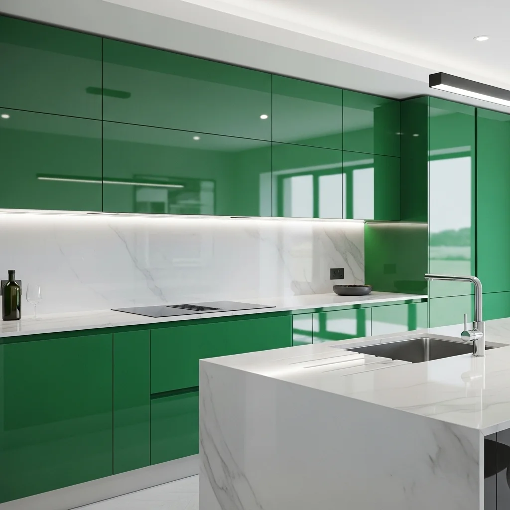 Emerald Green High Gloss Cabinets 