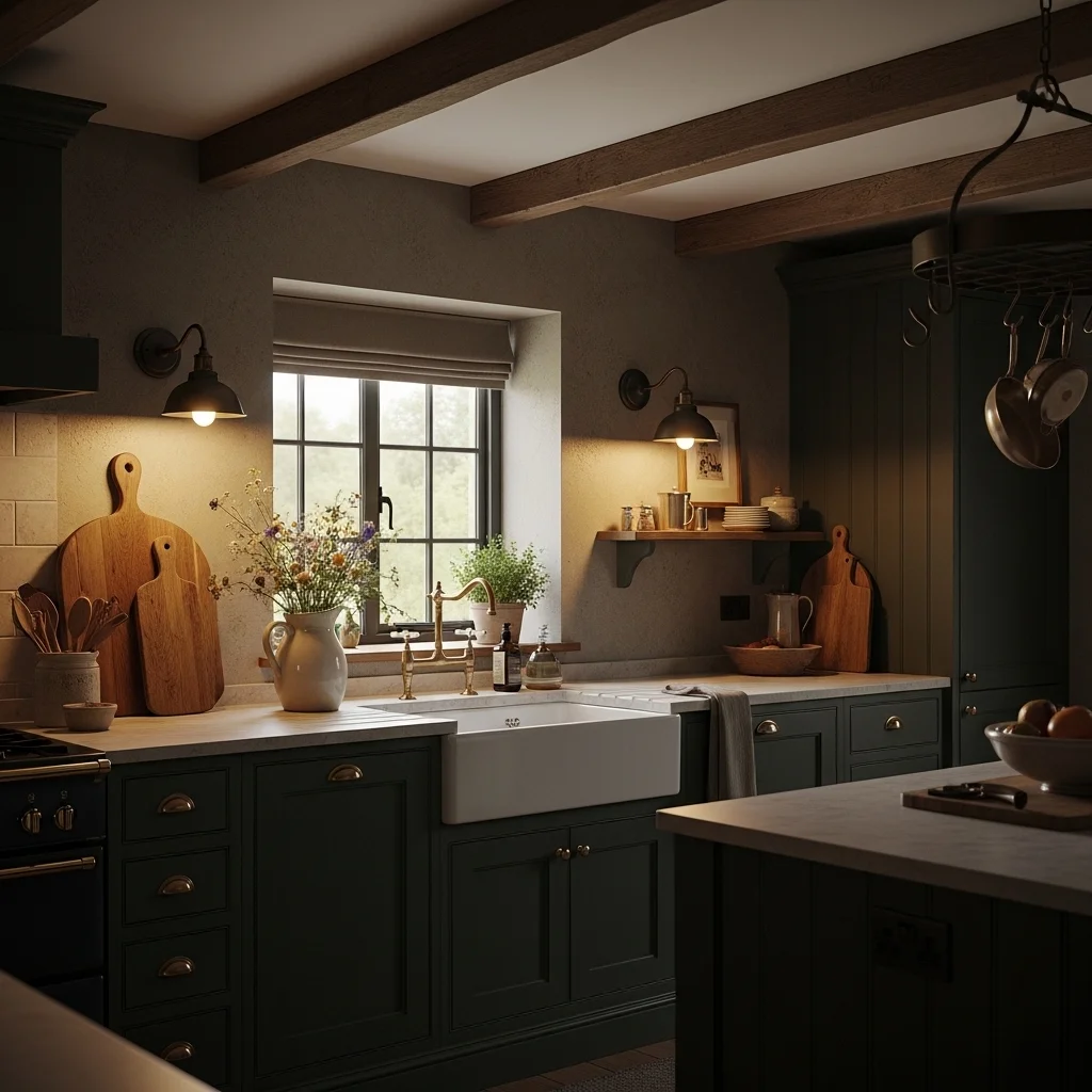 Farmhouse Style Dark Green Kitchen 