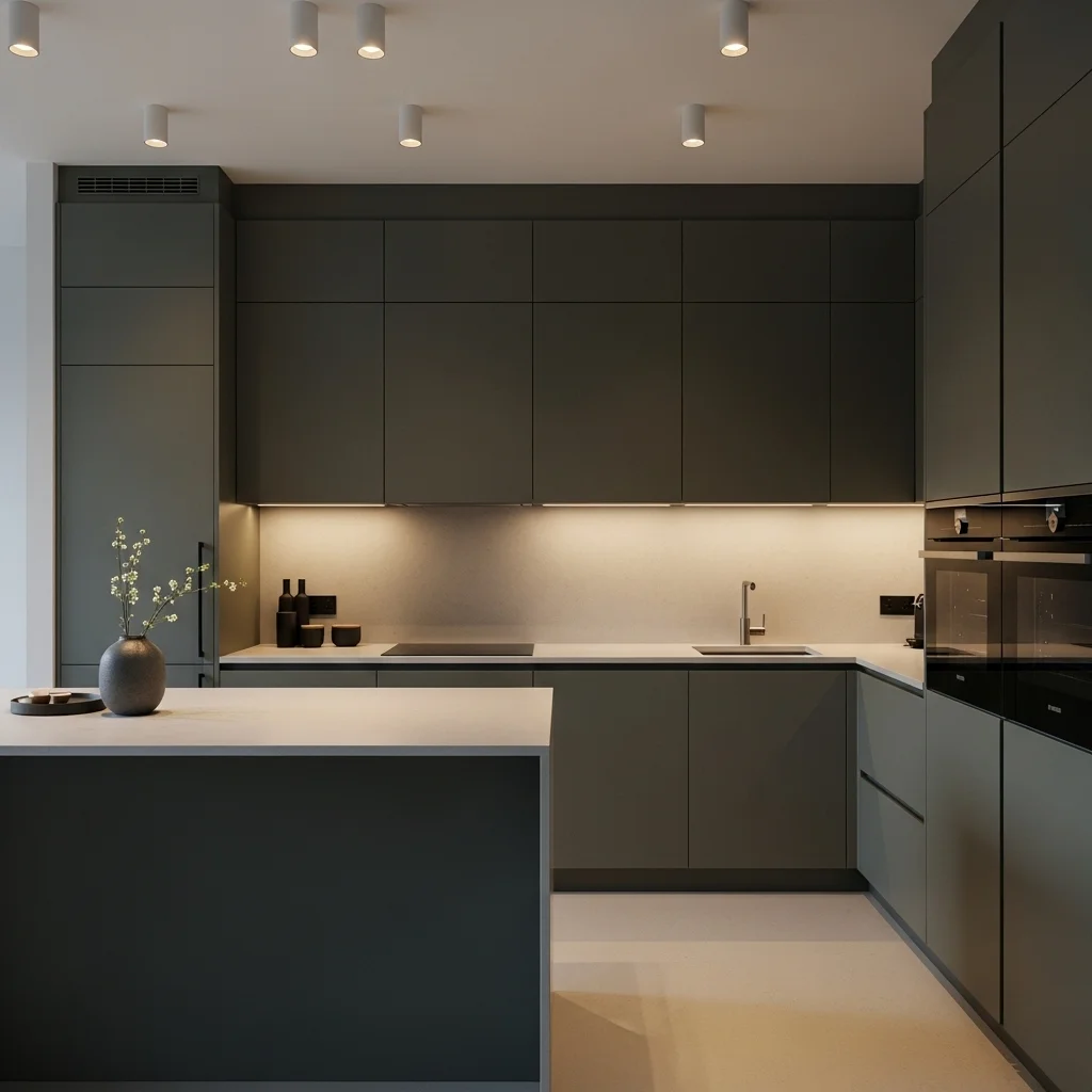 Minimalist Dark Green Kitchen Design 