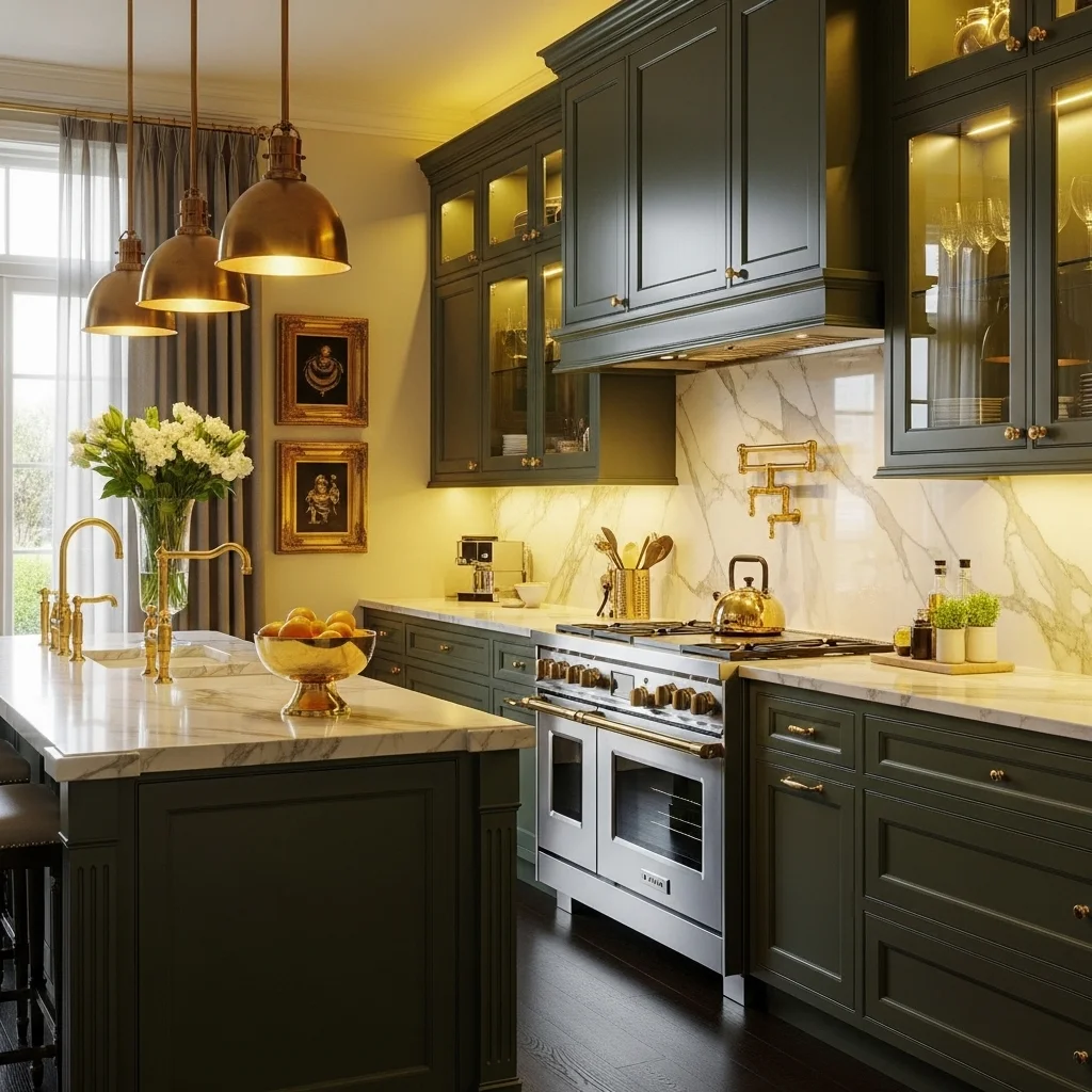 Green and Gold Luxury Kitchen Design