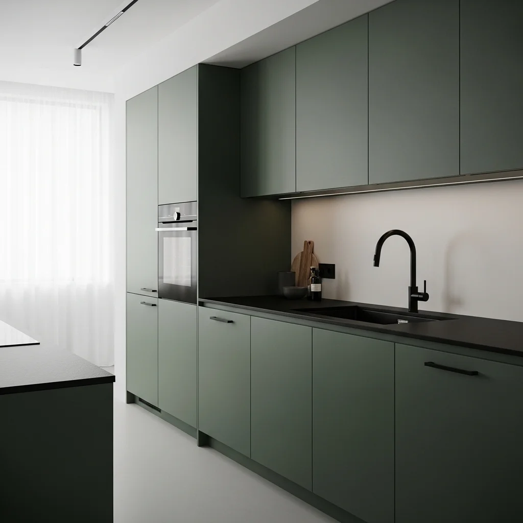 Matte Dark Green Cabinets for a Modern Look 
