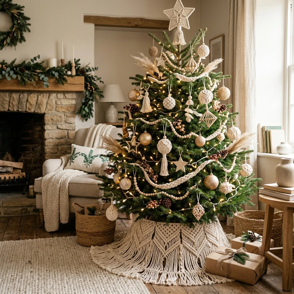Macrame Christmas Tree Skirt for a Boho Chic Look 