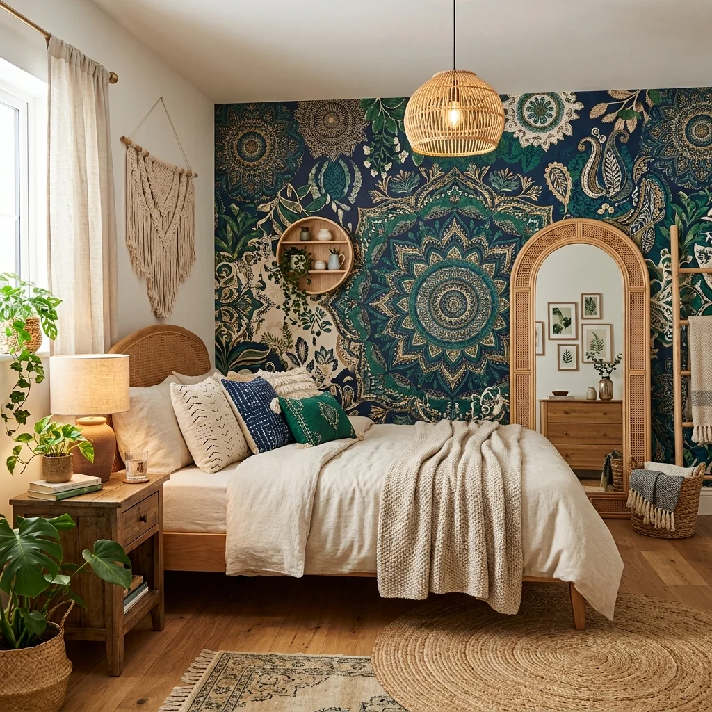 Add a Statement Wall with Boho-Chic Wallpaper 