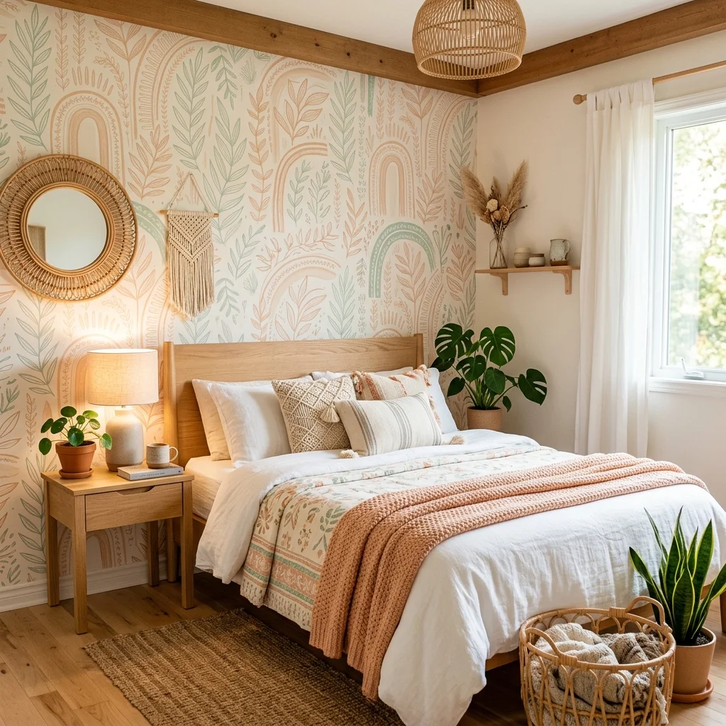 Add a Statement Wall with Boho-Chic Wallpaper 