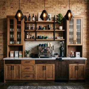 Industrial Chic Coffee Bar with Exposed Brick 
